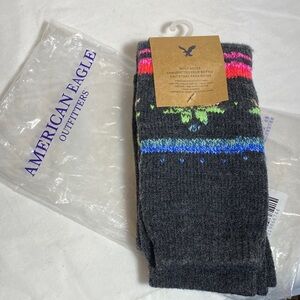 American Eagle Outfitters Dark Gray Boot Socks with Colorful Nordic Accents -NWT